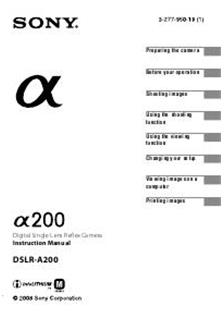 Sony A200 manual. Camera Instructions.